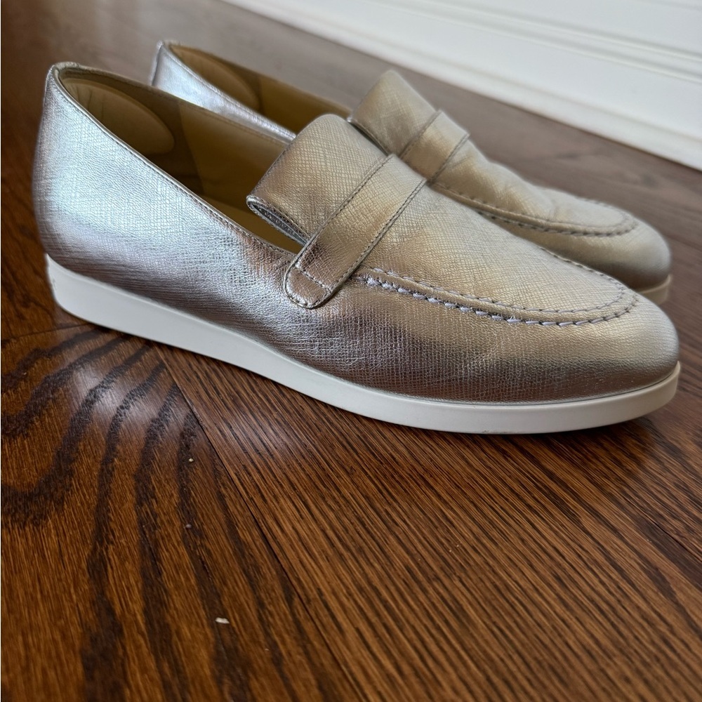 Sarah Flint Metallic Silver Leather Loafers - Picture 2 of 5